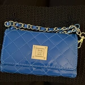 Elegant Blue Quilted Chain Wristlet